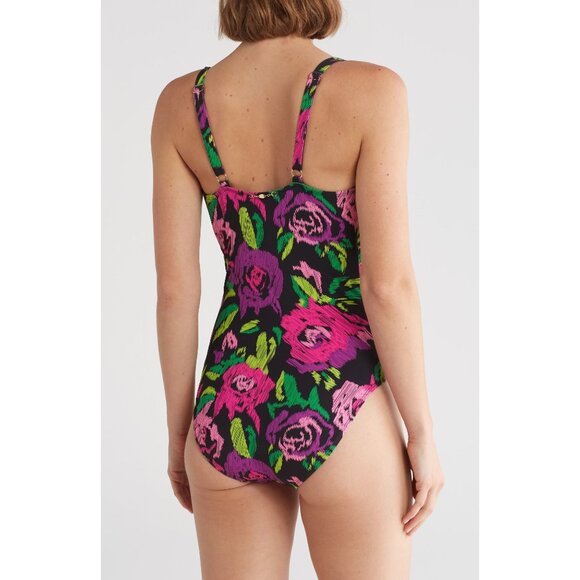 🆕BETSEY JOHNSON One Piece Bandeau Floral Swimsuit Floral Large - Picture 2 of 8